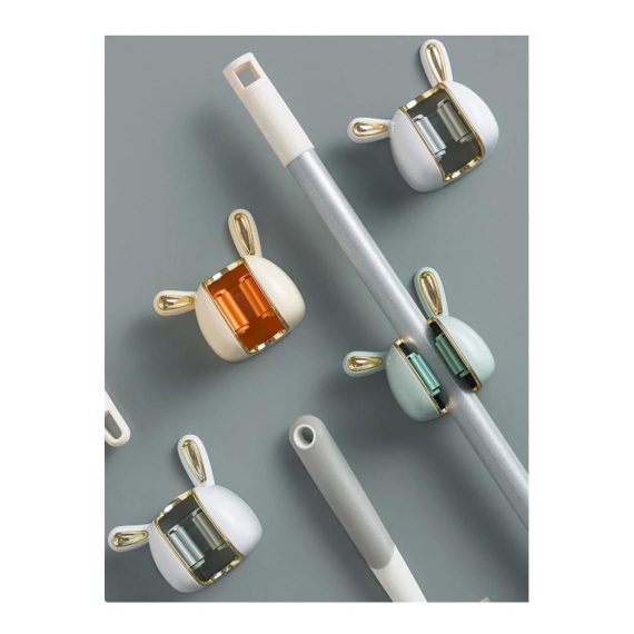 Wandmontage Mopphalter Set - 3 Stück Kaninchenförmig Badezimmer Besen Mopp Klemme Mehrzweckhaken für Mopp Lagerung Rack in Weiß