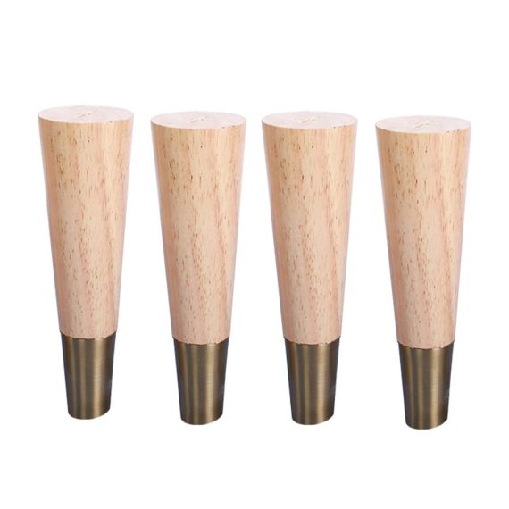 Massivholz Möbelfüße 4er Set - Schräg Konisch Holz Tischbeine für Sofa Bett Schrank - Inklusive Gold Messing Abdeckung Montageplatten & Schrauben - Natürliche Farbe 18cm / 7.08in