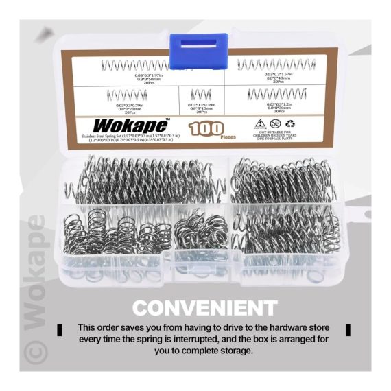 Spannhülsen Sortimentskit 100 Stück Mini-Edelstahl-Kompressionsfedern 08 mm dick 5 Größen ideal für Reparaturen – Geschäft und Zuhause 8 mm Außendurchmesser Längen 10/20/30/40/50 mm