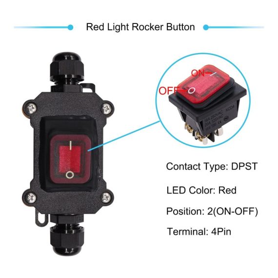IP67 Wasserdichter Druckschalter - 16A/250V 20A/125V AC DPST 4-poliger Kabelschalter mit LED-Rotlicht für Außeneinsatz