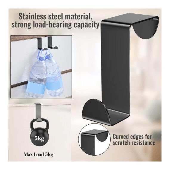 Edelstahl Türhaken 12-Stück Set - Schwarz Multifunktional Reversible Türgarderobe Haken für Küche Wohnzimmer und Badezimmer