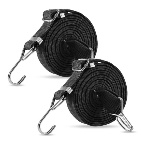 Gummiseile 2er Set - Robuste Spanngummis mit Haken 2m verstellbare Spanngurte Metallschnalle ideal für Handwagen Fracht Gepäckträger Camping - Heavy Duty Bungee Riemen in Schwarz
