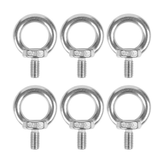 Edelstahl Augenbolzen 6er Set - Ringschrauben M10 mit Außengewinde für Seilmontage und Hebezubehör Silber