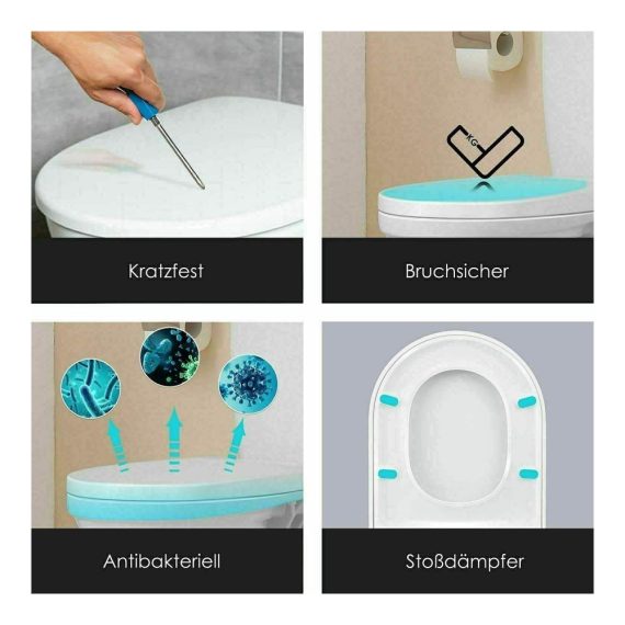 Duroplast WC-Sitz D-Form mit Absenkautomatik Quick-Release Antibakteriell - Hochwertiger Toilettendeckel für Stabilität und leichte Reinigung