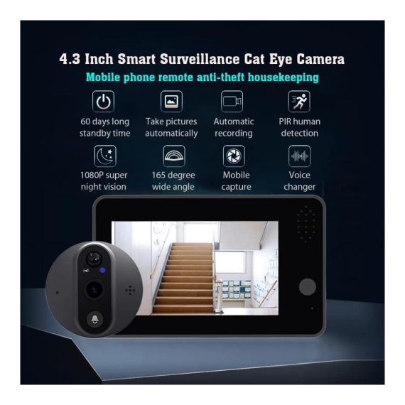 Intelligente WiFi-Türspion-Klingel mit 1080P Kamera 120° Sicht 43-Zoll-LCD Tuya Smart - Innovative Türklingel für maximale Sicherheit