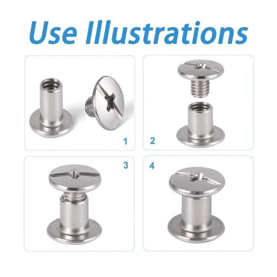 Edelstahl Rändelschrauben Set - 100 Stück | Chicago Schrauben für DIY Buchbinderei und Lederdekoration | Schraubnieten Gürtelbindung - Hochwertige Buchbindewerkzeuge