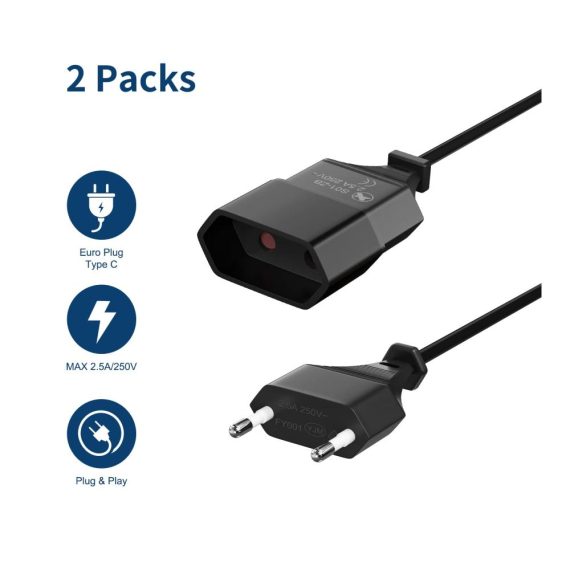 Euro Verlängerungskabel Typ-C 2 Stück 1m Eurostecker auf Eurobuchse 075 mm² Stromkabel für zuverlässige Energieversorgung
