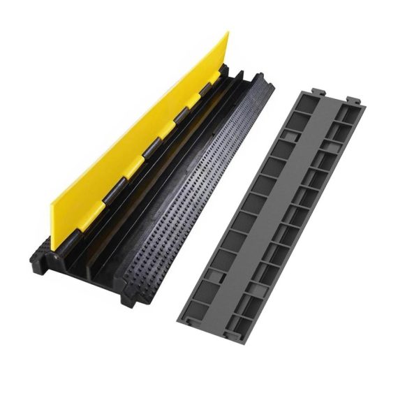 Bodenabdeckung 2-Kanal Kabelbrücke 100x25x5 cm - Überfahrschutz für Draußen - Gummikabelschutz bis 6614lbs - Kabelkanal & Protector