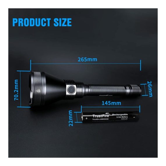 4800 Lumen Taschenlampe mit SBT-90 LED für 1600m Reichweite | Aufladbarer T90R mit 21700-Akku-Pack - USB Type-C Ladekabel inklusive