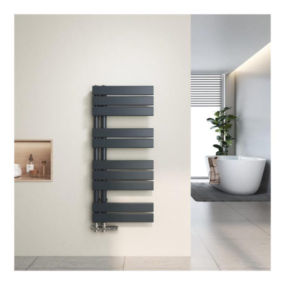 Badheizkörper Flachdesign 400x899mm - Handtuchtrockner Anthrazit 399W für Badezimmer - Seitenanschluss Handtuchwärmer mit Stil