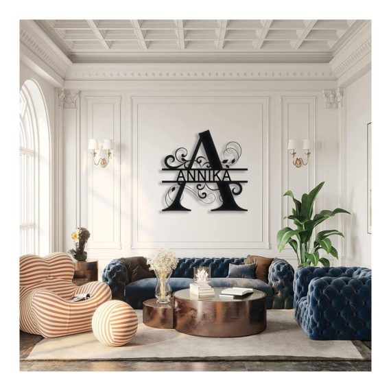 Personalisiertes Metall-Türschild mit Familiennamen Monogramm & Alphabet-Deko