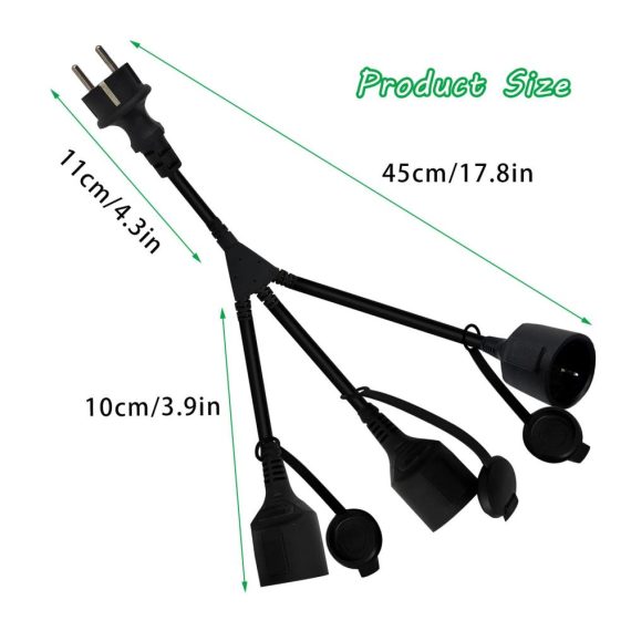 45cm Wasserdichtes Verlängerungskabel für Außenbereiche mit 3 Steckdosen - 250V/16A Stromkabel mit Schutzkappe