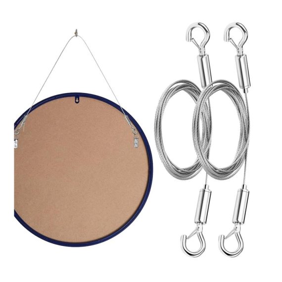 Bildaufhängung 2m Edelstahl Drahtseil mit 15 mm Durchmesser - Heavy Duty Bildaufhänger für Wohnzimmer Schlafzimmer Badezimmer Restaurant Arbeitszimmer - Home Decor Haken für Bilder - Ausstellungshalle Galerie Zubehör