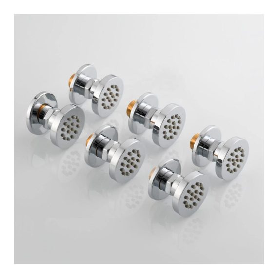 Dusch-Körpersprays mit Chrom-Finish 5 cm runde Massagedüsen aus Messing verstellbare Duschseitendüsen Wandhalterung Badezimmer-Duschkopf-Set mit 6pcs