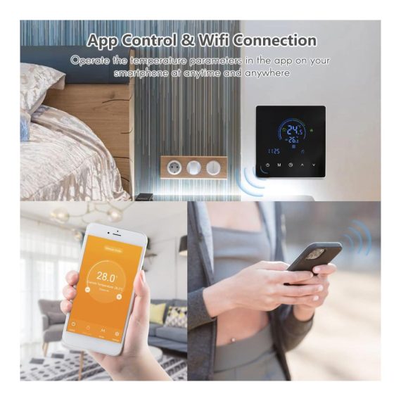 Programmierbares WiFi Smart Thermostat für Fußbodenheizung – Fernsteuerbar Tuya-kompatibel mit einstellbarer LED-Helligkeit 90-240V