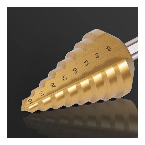 Multifunktionaler HSS TIN Stufenbohrer 10-45 mm Bohreraufsatz Kegelbohrer Konusbohrer Schälbohrer Fräser - Ideal für präzises Bohren