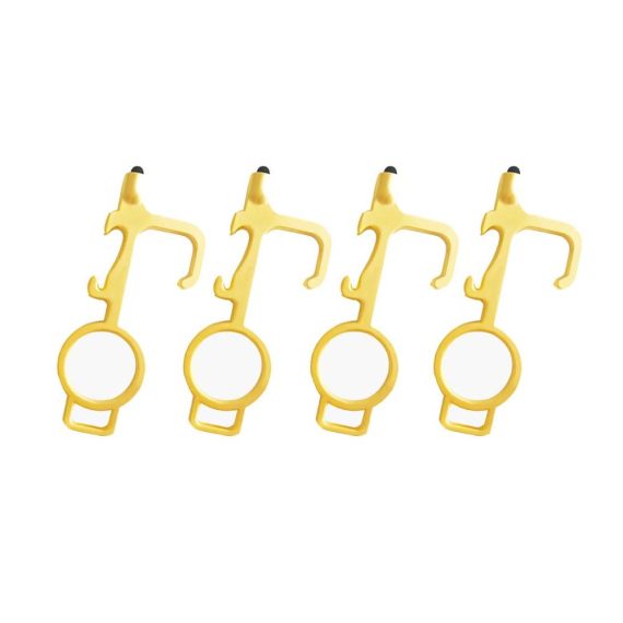 Multifunktionswerkzeuge Berührungsloser Türöffner mit Stiftspitzen für Aufzug und Flaschenöffner – Tragbarer EDC No Touch-Schlüsselbund (4 pcs Gelb