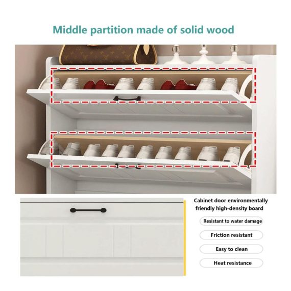 Holz-Schuhschrank mit Faltfächern Moderner Organizer für schmale Räume platzsparend und langlebig inklusive hochklappbarer Schublade - Ideal für Flure
