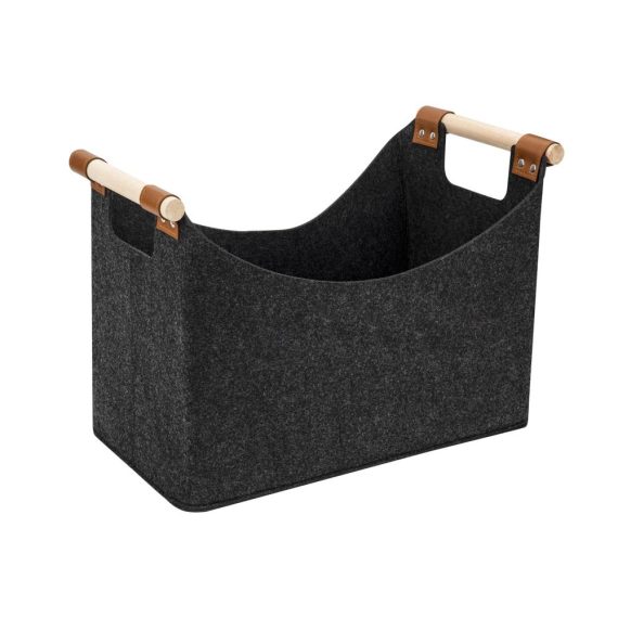 Faltbarer Filzkorb für Kaminholz mit Tragegriffen - Dunkelgrau 40 x 22 x 27 cm - Holzkorb für Holz Zeitungen und Kleidung