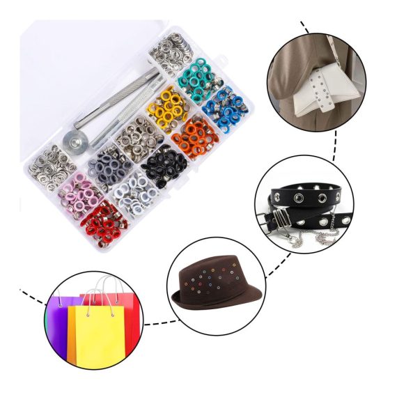 Metallösen-Set 300 Stück - 5mm Tüllen Kit für DIY Handwerk Schuhe Kleidung Taschen - Inklusive Installationswerkzeug - Multicolor Ösen (10 Farben