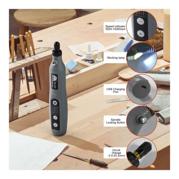 Multifunktionswerkzeug Mini Rotationsbohrer mit USB-Akku und variabler Geschwindigkeit – Mehrzweck Schleifmaschine und Gravurset für Polieren Schneiden und Schärfen – Elektrisches DIY-Werkzeugkit