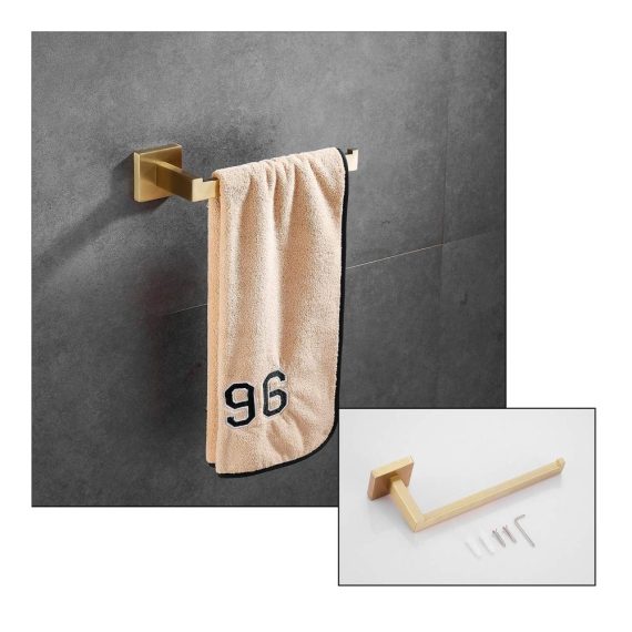 Badezimmer-Hardware-Set in gebürstetem Gold - Edelstahl 60 cm Handtuchstange 2 Handtuchhaken Toilettenpapierhalter & Handtuchhalter - Modernes Badezimmer-Zubehör GTS3190BG