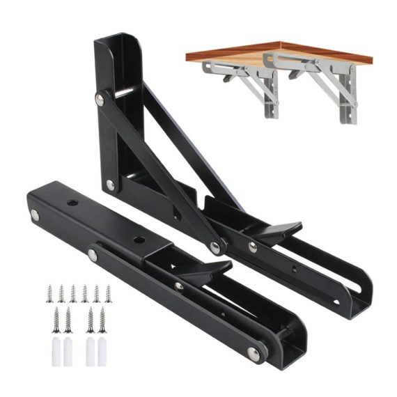 2 Stück Klappbare Regalträger & -stützen für Wandmontage | Platzsparende Klapphalterungen für Büro- und Klapptische (200 mm) – Robuste Klappwinkel für effiziente Regalhalterung