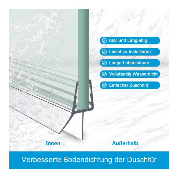 Duschdichtung 80cm - Ersatzdichtung für Duschtür (4-6mm Glasstärken) | Wasserabweiser Dichtung für Duschkabinen & Glastüren