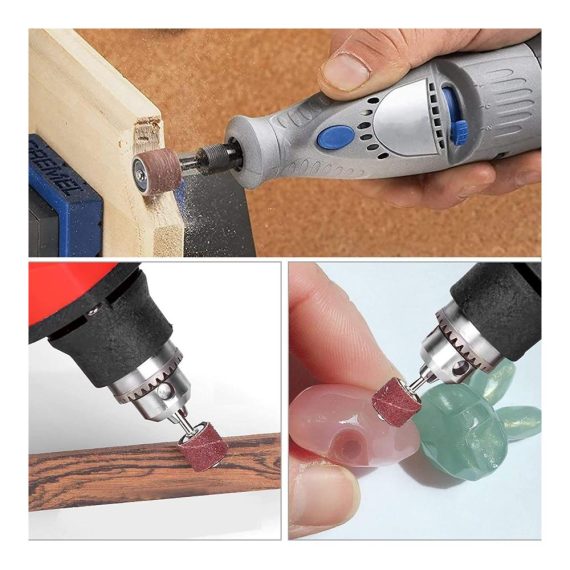 Professionelles 150-teiliges Schleifhülsen-Set für Dremel Drehwerkzeug - Drum Sander Kit mit 144 Schleifband Sleeves und 6 Schleifwalzen