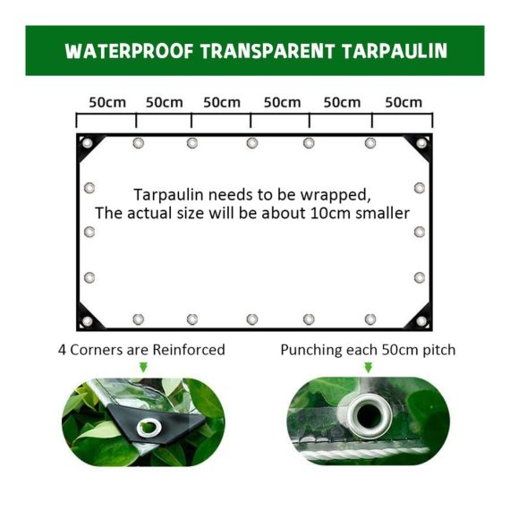 420 g/m² Transparente PVC Plane für den Außenbereich | Mit Ösen Kabelbindern & Gummibändern | Geeignet für Pavillons & Terrassen | 2x2.5m