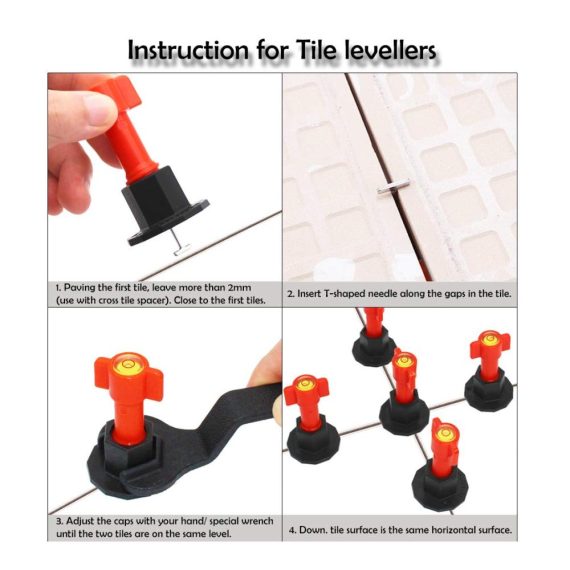Fliesenverlegungsset 50 Sets Ausgleichsmasse mit Nivelliersystem Fliesen Leveler Spacer 100pcs 2mm Abstandshalter Keile Fliesenpositionierer und Wandkonstruktion Teller – Inklusive Zange und 50 Ersatz-T-Stifte