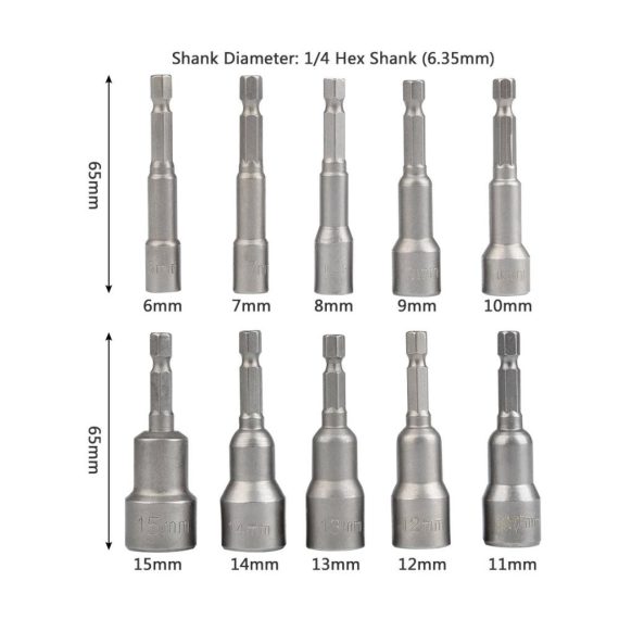 10-teiliges TIMESETL Bit-Treiberaufsatz-Set | Magnetischer Bitsatz für 1/4-Zoll Sechskant | Sechskant-Steckschlüsseladapter für 6-15mm | Präzises Stecknussadapter-Werkzeug