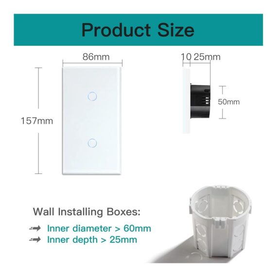 Smart WiFi Rollladenschalter mit Doppel-Touch Alexa & Google Home kompatibel Glasdesign 1-Fach 1-Weg Neutralstrom erforderlich Wandlichtschalter für Smart Home 157 * 86 Weiß