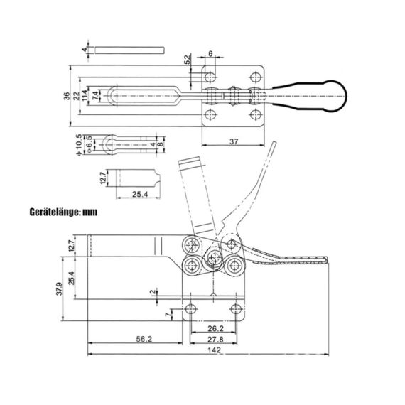 10 Stück Kniehebelspanner GH-201-B für Maschinenbedienung Holzbearbeitung Schweißen und Elektronikmontage - Horizontaler Schnellspanner mit 90KG/200Lbs Fassungsvermögen