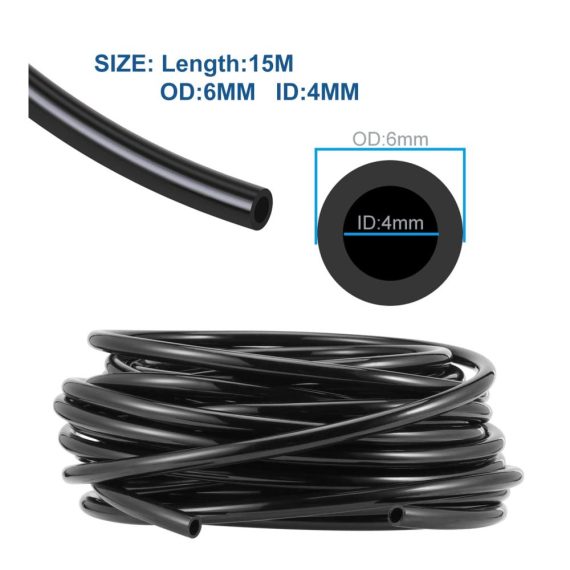 Pneumatischer Luftschlauch 6x4 mm - 15m Flexibler PU-Polyurethan Druckluftschlauch für Luftkompressoren Schwarz