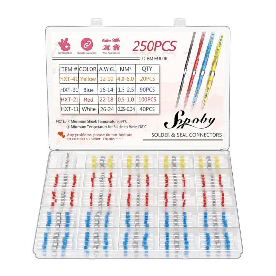 250PCS Solder Seal Wire Connectors Kit - Automotive Marine Grade Insulated Waterproof Terminals - Shrink Weld Butt Connectors for Superior Anschlussklemmen & Kits