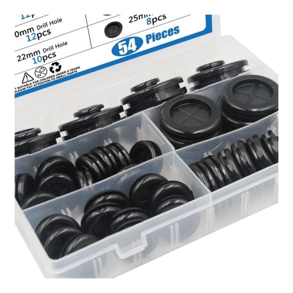 Gummitüllen-Set (54 Stück 6 Größen) - Doppelseitige Drahtverschlussstopfen für optimalen Schutz von Drähten Steckern und Kabeln. Elektrisches Drahtsortiment mit Vielseitigkeit und Zuverlässigkeit