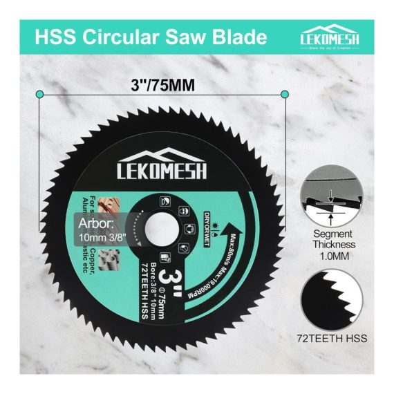 HSS-Kreissägeblätter - 3er Set 75mm x 10mm 72 Zähne Trennscheibe für Winkelschleifer ideal zum präzisen Schneiden von Weichmetall Kupfer Aluminium Holz und Kunststoff