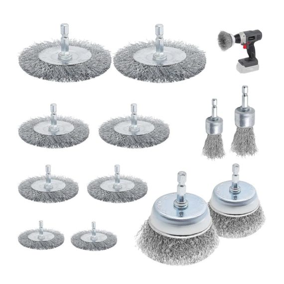 Drahtbürsten-Set für Bohrmaschinen 12-teiliges Runddrahtbürsten-Kit mit Sechskantstäben - Ideal zum Schleifen Polieren Entrosten Reinigen und Stoßdämpfung
