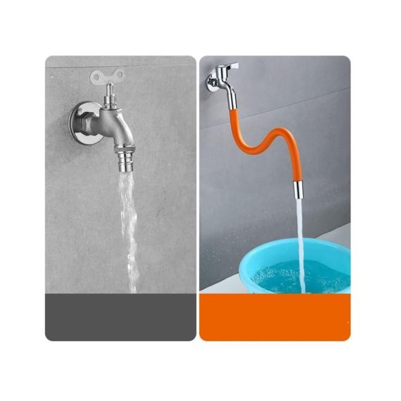 Flexibler Brauseschlauch 360° drehbarer Wasserhahn-Extender für Küche und Bad - Erweiterter Wasserhahn-Schlauch mit gebogener Flexibilität (Orange 20cm