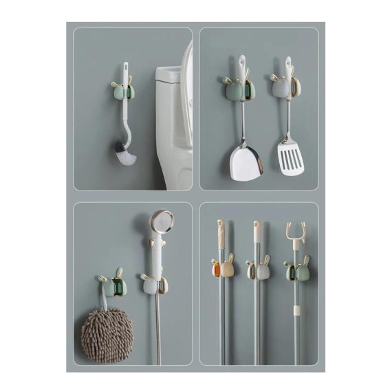 Wandmontage Mopphalter Set - 3 Stück Kaninchenförmig Badezimmer Besen Mopp Klemme Mehrzweckhaken für Mopp Lagerung Rack in Weiß