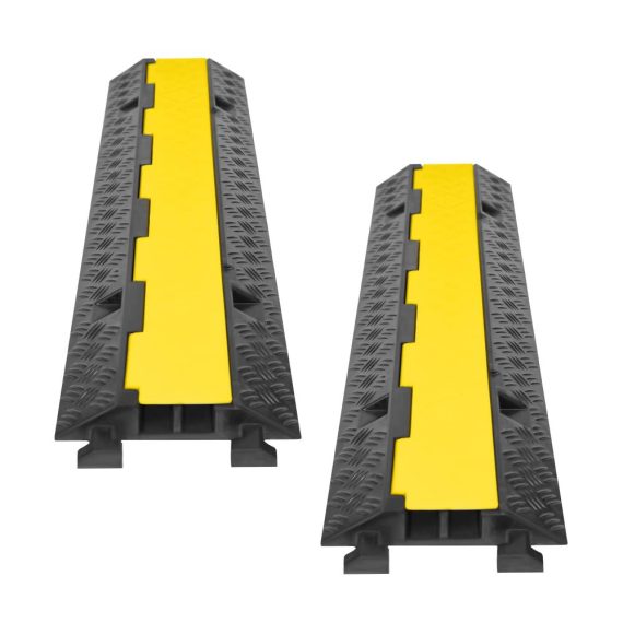 Modulare Gummi Kabelbrücke - 2er Set 100x24x5cm Bodenabdeckungen für Kabelschutz Innen & Draußen - Überfahrschutz und Kabelkanal in Einem