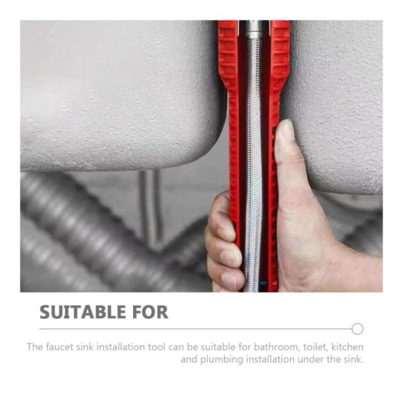 Multifunktionaler Sanitärwerkzeug-Set Rohrzangen & Wasserhahn-Installer | Klempner-Schlüssel für Spülbeckeninstallation | Badezimmerrohrabzieher (Rot 10x10x1.97 Zoll