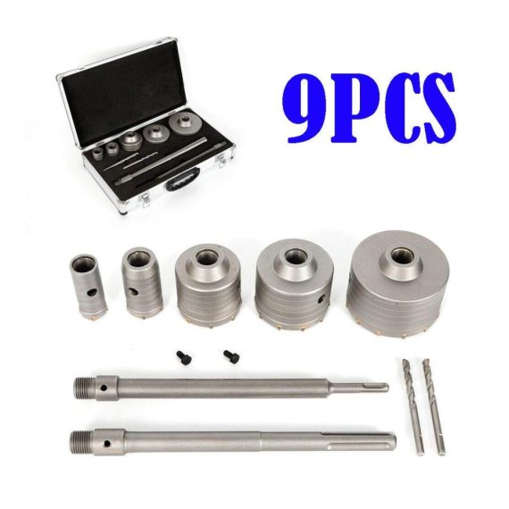 Beton Bohrkronen Set - RANZIX SDS-Schaft Bohrer für präzises Betonbohren (9 Stück) inklusive SDS-Plus Adapter