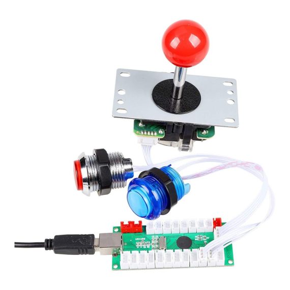 1-Spieler USB Arcade Controller Kit mit LED-Tasten für Mame Raspberry Pi PC-Spiele - Druckschalter 8-Wege-Stick DIY Joystick Teile (Weiß