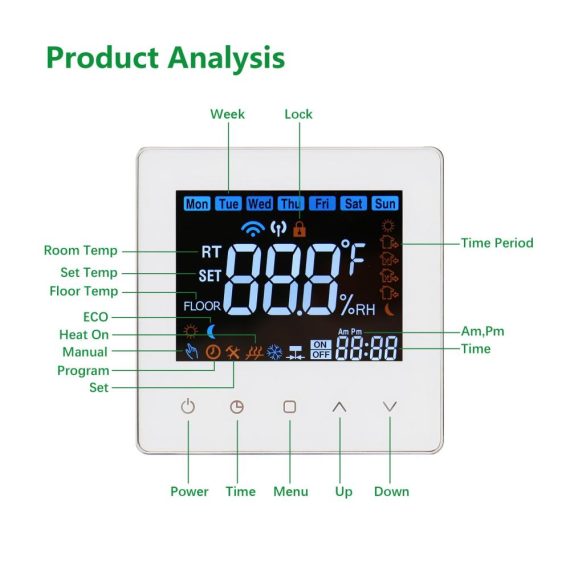 24V Digitaler Thermostat für Fußbodenheizung - Programmierbare Steuerung farbenfrohes Display Innenbereich geeignet