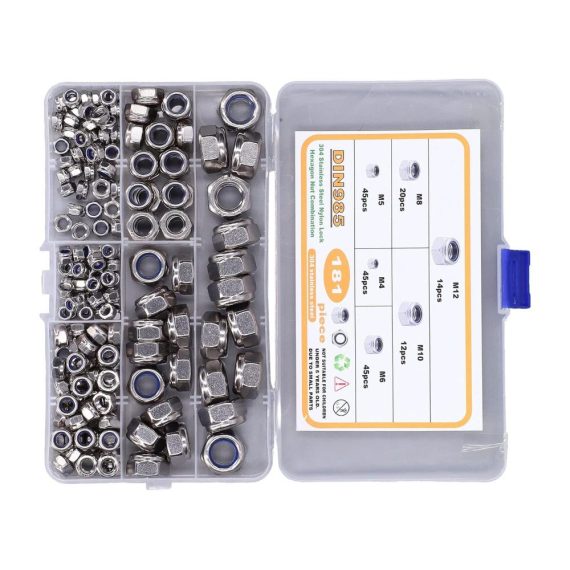 Sicherungsprofi 181-teiliges Edelstahl-Sicherungsmuttern-Set | Selbstsichernde Muttern M4-M12 | Flansch-Design mit Nylon-Einsatz | Hochfeste Gegenmuttern für sicheren Halt