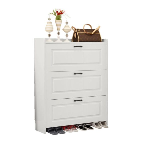 Holz-Schuhschrank mit Faltfächern Moderner Organizer für schmale Räume platzsparend und langlebig inklusive hochklappbarer Schublade - Ideal für Flure