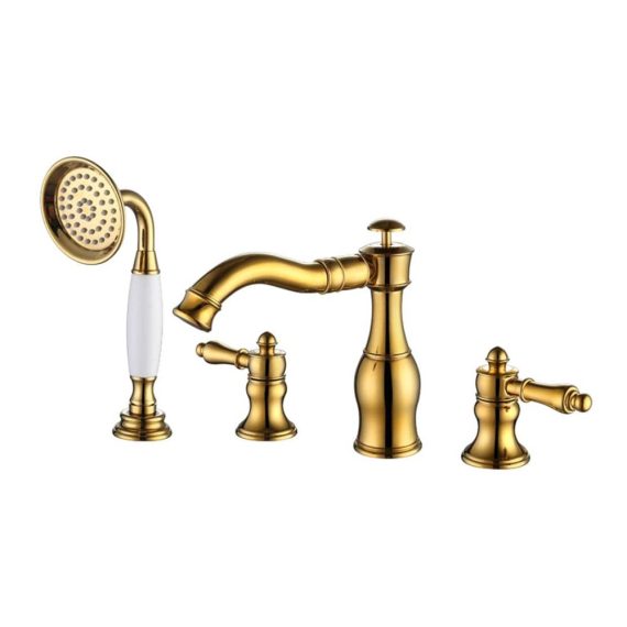 Badewannenarmatur 4-Loch Kupfer Titan Gold - Praktische Wannenrandarmatur mit Zwei Griffen für Kalt und Kaltwasser - Moderne Wannenkombination Wasserhahn für stilvolle Badewannen