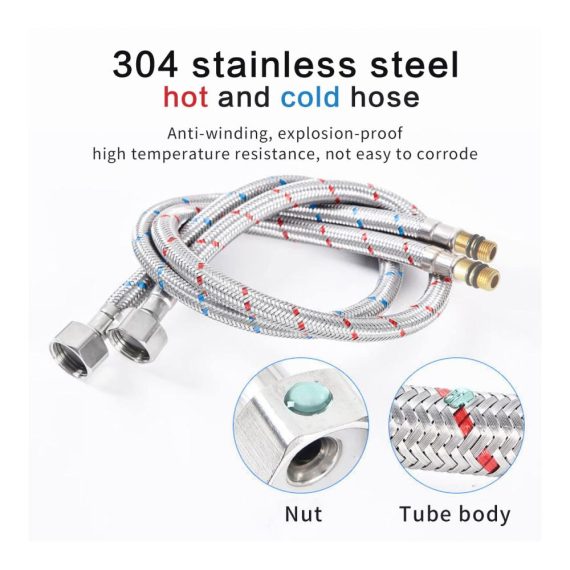 Flexibler Brauseschlauch 60cm - Edelstahl Verbindungsschlauch G3/8 Zoll M10 für Wasserhahn und Mischbatterie